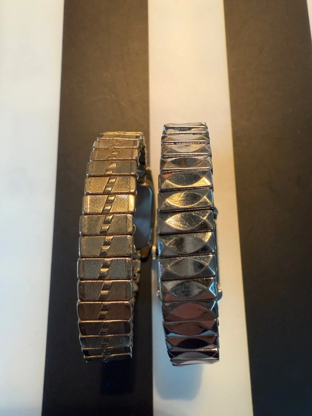 Timex Rectangular Wristwatch Pair in Blue and Red Dials